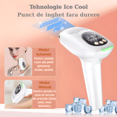 Epilator IPL MaGeCa, 9 trepte de intensitate, Functie ICE Cool cu Racire, 999.999 impulsuri, 3 moduri de actionare, indepartarea parului cu laser, intinerirea pielii si eliminarea acneei, 2 capete inc [4]