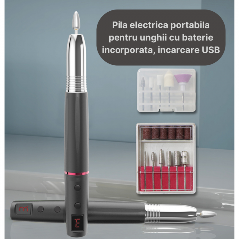 Freza unghii profesionala MaGeCa®, Pila electrica wireless pentru manichiura si pedichiura, Design ergonomic, Display, Baterie reincarcabila 350 mAh, 15000 RPM, 11 capete pentru pila, 6 benzi de slefu [2]