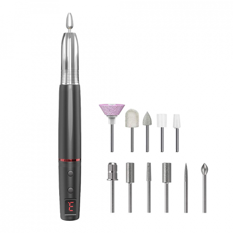 Aparate manichiura-pedichiura - Freza unghii profesionala MaGeCa®, Pila electrica wireless pentru manichiura si pedichiura, Design ergonomic, Display, Baterie reincarcabila 350 mAh, 15000 RPM, 11 capete pentru pila, 6 benzi de slefu