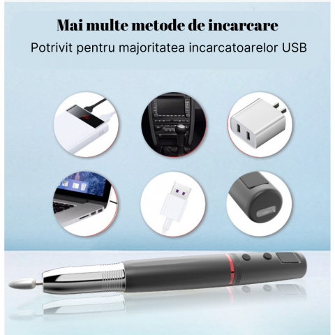 Freza unghii profesionala MaGeCa®, Pila electrica wireless pentru manichiura si pedichiura, Design ergonomic, Display, Baterie reincarcabila 350 mAh, 15000 RPM, 11 capete pentru pila, 6 benzi de slefu [4]