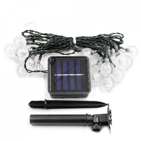 Lampi solare - Ghirlanda luminoasa MaGeCa® cu incarcare solara, 20 de becuri LED, lungime 2.5m, Impermeabil IP65, Lumina calda, Perfect pentru gradina, balcon sau terasa