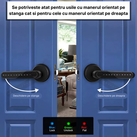 Incuietoare inteligenta MaGeCa, Control de la distanta, 5 moduri de acces, Aplicatia Tuya compatibila Android si IOS, Deblocare Amprenta, Card, Cod PIN, Cheie, Broasca inclusa, Neagra [3]