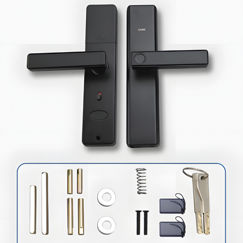 Incuietoare inteligenta wireless MaGeCa®, Control de la distanta, 5 moduri de acces, Aplicatie Tuya compatibila Android si IOS, Amprenta, Cod PIN, 2 chei, 2 cartele, Broasca inclusa, Neagra [6]