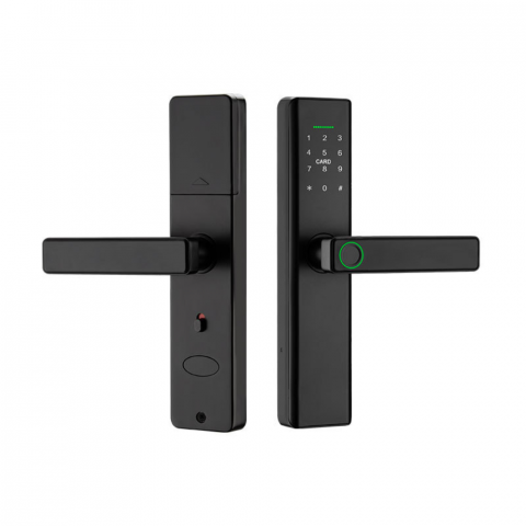 Incuietori smart - Incuietoare inteligenta wireless MaGeCa®, Control de la distanta, 5 moduri de acces, Aplicatie Tuya compatibila Android si IOS, Amprenta, Cod PIN, 2 chei, 2 cartele, Broasca inclusa, Neagra