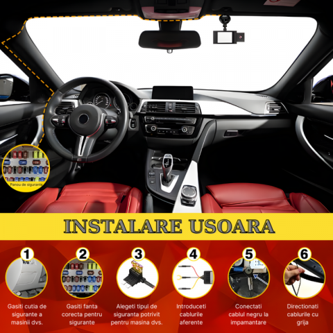 Kit alimentare continua camera auto la panoul de sigurante, 12-24V la Micro USB 5V/3A, Lungime cablu 3.5m, protectie descarcare baterie, 4 adaptoare sigurante incluse [3]