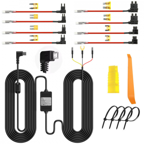 Accesorii auto - Kit alimentare continua camera auto la panoul de sigurante, 12-24V la Micro USB 5V/3A, Lungime cablu 3.5m, protectie descarcare baterie, 4 adaptoare sigurante incluse