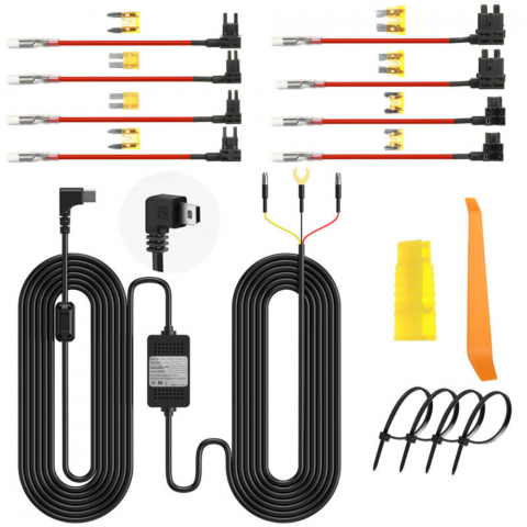 Accesorii electronice auto - Kit alimentare continua camera auto la panoul de sigurante, 12-24V la Mini USB 5V/3A, Lungime cablu 3.5m, protectie descarcare baterie, 4 adaptoare sigurante incluse