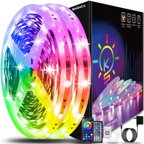 Benzi LED - Kit banda LED MaGeCa® 5050 RGB, 10m, Control APP/Bluetooth/Telecomanda, Schimbare Culori Pe Ritmul Muzicii, Intensitate Reglabila, 12V, Multicolor