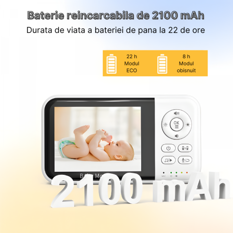 Monitor pentru bebelusi WIFI MC632B cu ecran de 3.2 inch, Vedere nocturna, Audio bidirectional, Senzor de temperatura, Mod ECO, Ceas si cronometru, Cantece de leagan, Zoom 2X, Baterie 2100 mAh [7]