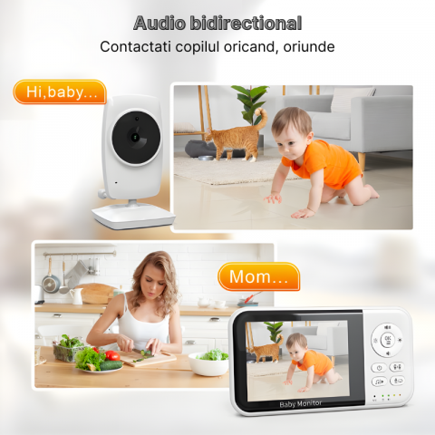 Monitor pentru bebelusi WIFI MC632B cu ecran de 3.2 inch, Vedere nocturna, Audio bidirectional, Senzor de temperatura, Mod ECO, Ceas si cronometru, Cantece de leagan, Zoom 2X, Baterie 2100 mAh [1]