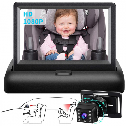 Camere auto - Monitor pentru masina cu camera pentru monitorizarea bebelusilor si a copiilor pentru scaunul din spate, Ecran IPS 4.3 inch, Camera Full HD 1080P cu vedere nocturna, Unghi larg 150°, Incarcare brichet