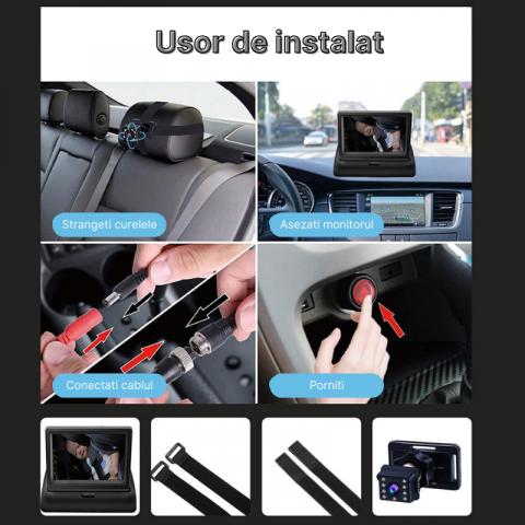 Monitor pentru masina cu camera pentru monitorizarea bebelusilor si a copiilor pentru scaunul din spate, Ecran IPS 4.3 inch, Camera Full HD 1080P cu vedere nocturna, Unghi larg 150°, Incarcare brichet [8]
