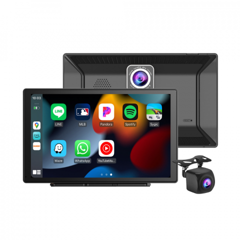 Navigatii auto - Navigatie auto multimedia MaGeCa, Apple CarPlay/Android Auto Wireless, Display tactil 9 inch, 2 camere-4K fata/1080P spate, Bluetooth, Mirror Link/Card SD/USB/AUX, Portabila, Universala, Negru