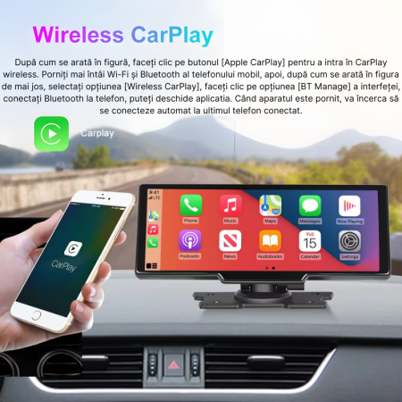 Navigatie auto multimedia MaGeCa C200, Apple CarPlay/Android Auto Wireless, Display tactil 10.26 inch, camera marsarier 1080P, Bluetooth, GPS/Siri, FM/AUX, Universala, Negru [7]