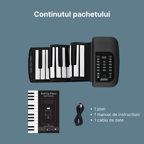 Pian pliabil multifunctional MaGeCa® cu 61 de taste, Design portabil, Functie de inregistrare, 128 de tonuri, 128 de ritmuri, 14 melodii demonstrative, Difuzor incorporat, Iesire MIDI, Negru [7]