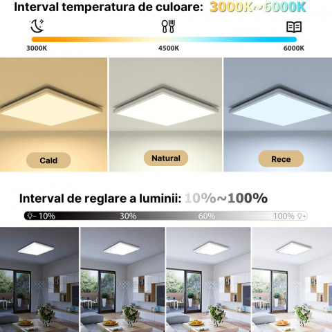 Plafoniera LED inteligenta MaGeCa®, RGB, 24W, Temperatura si intensitate lumina reglabile, Lumina calda/neutra/rece (3000-6500K), Telecomanda, Aplicatie telefon compatibila Google Assistant/Amazon Ale [1]