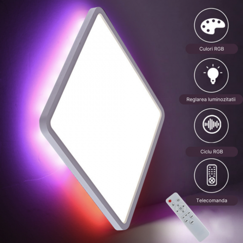 Aplice si plafoniere - Plafoniera LED inteligenta MaGeCa®, RGB, 24W, Temperatura si intensitate lumina reglabile, Lumina calda/neutra/rece (3000-6500K), Telecomanda, Aplicatie telefon compatibila Google Assistant/Amazon Ale