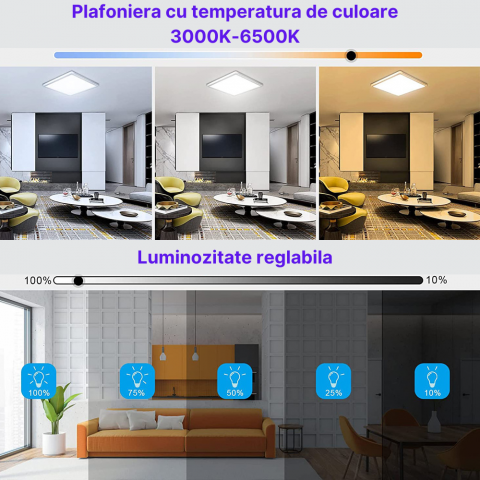 Plafoniera LED inteligenta MaGeCa®, RGB, 24W, Temperatura si intensitate lumina reglabile, Lumina calda/neutra/rece (3000-6500K), Telecomanda, Aplicatie telefon compatibila Google Assistant/Amazon Ale [5]