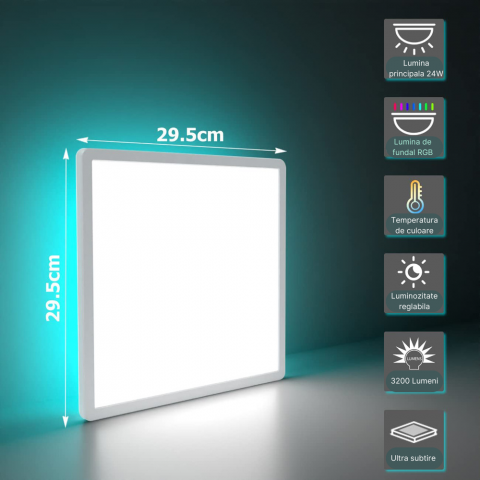 Plafoniera LED inteligenta MaGeCa®, RGB, 24W, Temperatura si intensitate lumina reglabile, Lumina calda/neutra/rece (3000-6500K), Telecomanda, Aplicatie telefon compatibila Google Assistant/Amazon Ale [2]