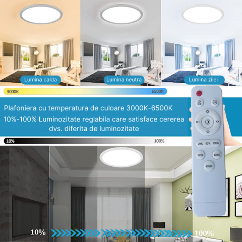 Plafoniera LED inteligenta MaGeCa®, RGB, 24W, Temperatura si intensitate lumina reglabile, Lumina calda/neutra/rece, Telecomanda, Aplicatie telefon compatibila Google Assistant/Amazon Alexa [3]