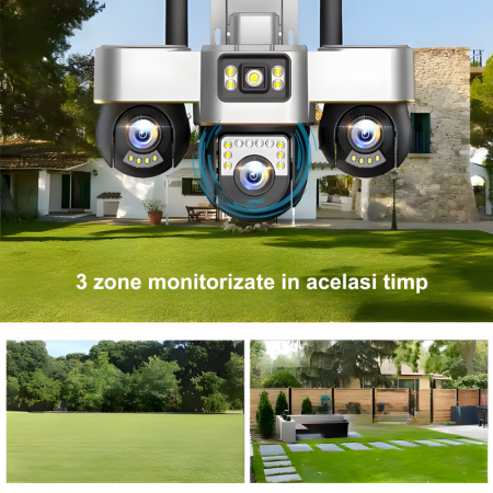 RESIGILAT - Camera de supraveghere tripla MaGeCa cu panou solar, Cartela SIM, 4G, 18MP Full HD, 3 zone supravegheate simultan, Comunicare bidirectionala, Detectarea miscarii, Vedere nocturna, Rezistan [3]