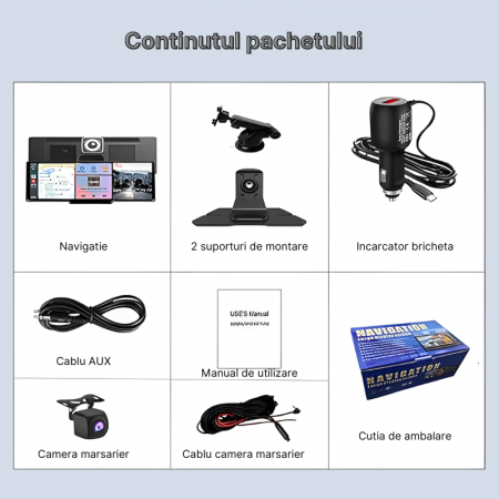 RESIGILAT - Navigatie auto multimedia C200, Apple CarPlay/Android Auto Wireless, Display tactil 10.26 inch, 2 camere-4K fata/1080P spate, Bluetooth, Mirror Link, USB, GPS/Siri, FM/AUX, Universala, Neg [7]