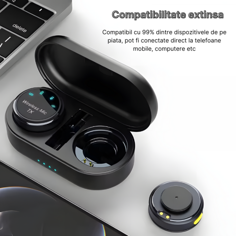 Set 2 microfoane wireless MaGeCa, tip lavaliera, Carcasa de incarcare, Rotunde cu magnet, Reducerea zgomotului pentru inregistrarea video in aer liber, Compatibil cu iPhone/Type-C [5]