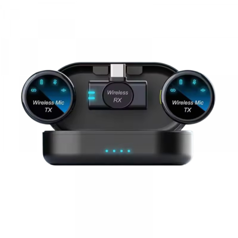 Set 2 microfoane wireless MaGeCa, tip lavaliera, Carcasa de incarcare, Rotunde cu magnet, Reducerea zgomotului pentru inregistrarea video in aer liber, Compatibil cu iPhone/Type-C [0]