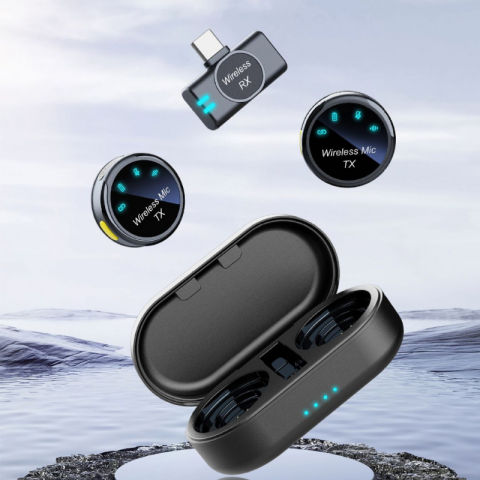 Set 2 microfoane wireless MaGeCa, tip lavaliera, Carcasa de incarcare, Rotunde cu magnet, Reducerea zgomotului pentru inregistrarea video in aer liber, Compatibil cu iPhone/Type-C [8]