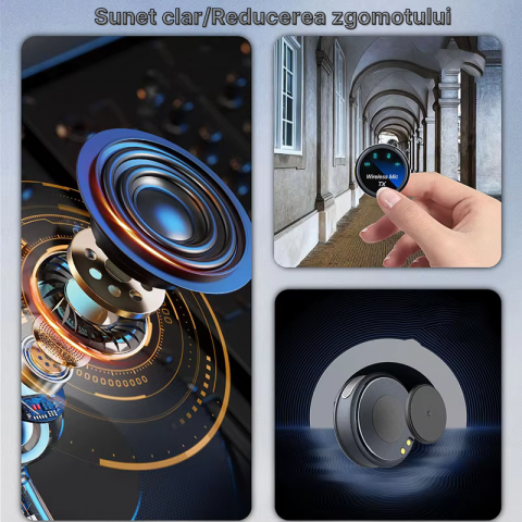 Set 2 microfoane wireless MaGeCa, tip lavaliera, Carcasa de incarcare, Rotunde cu magnet, Reducerea zgomotului pentru inregistrarea video in aer liber, Compatibil cu iPhone/Type-C [2]