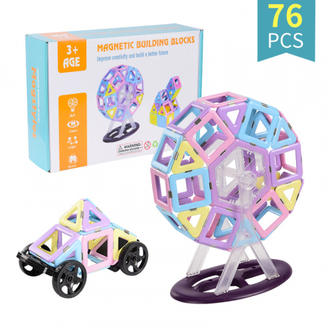 Jucarii - Set inteligent de constructie cu blocuri magnetice MaGeCa®, 76 de piese colorate, Magnetic Building Blocks, Educativ si creativ, Dezvoltarea abilitatilor motrice si a imaginatiei, Numeroase posibilita