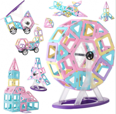 Set inteligent de constructie cu blocuri magnetice MaGeCa®, 76 de piese colorate, Magnetic Building Blocks, Educativ si creativ, Dezvoltarea abilitatilor motrice si a imaginatiei, Numeroase posibilita [1]