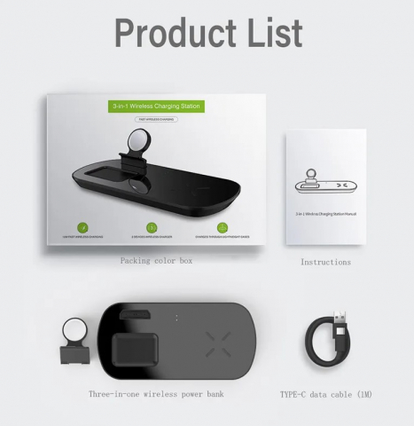 Statie de incarcare wireless MaGeCa® 3 in 1 pentru iPhone / Apple Watch / AirPods, Incarcare rapida Quick Charge 3.0 - negru [4]