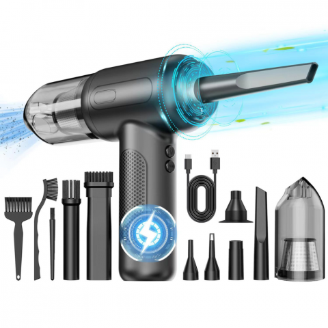 Aspiratoare auto - Suflanta aer si aspirator MaGeCa® 2 in 1, fara fir, multiple accesorii, lanterna LED, 3 trepte de viteza, pentru casa si masina, incarcare USB-C, 68 W