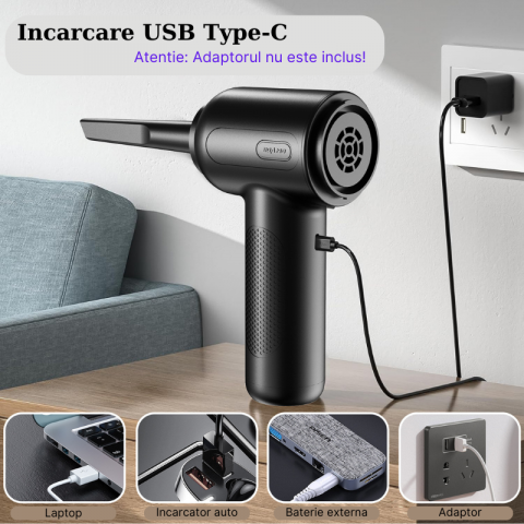 Suflanta aer si aspirator MaGeCa® 2 in 1, fara fir, multiple accesorii, lanterna LED, 3 trepte de viteza, pentru casa si masina, incarcare USB-C, 68 W [4]