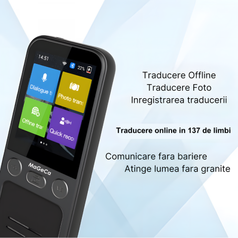 Translator inteligent MaGeCa® T16, Traducere vocala bidirectionala in 137 de limbi online si offline, Traducator text, fotografii in 55 de limbi, WIFI, Ecran tactil 2.4 inchi, 8Gb, Negru [5]