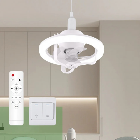 Ventilator de tavan MaGeCa®, Iluminare LED, Functie de scuturare, Telecomanda, Control de la distanta al luminii, vitezei vantului si efect RGB, Aromaterapie, Design modern, Soclu universal E27 [7]