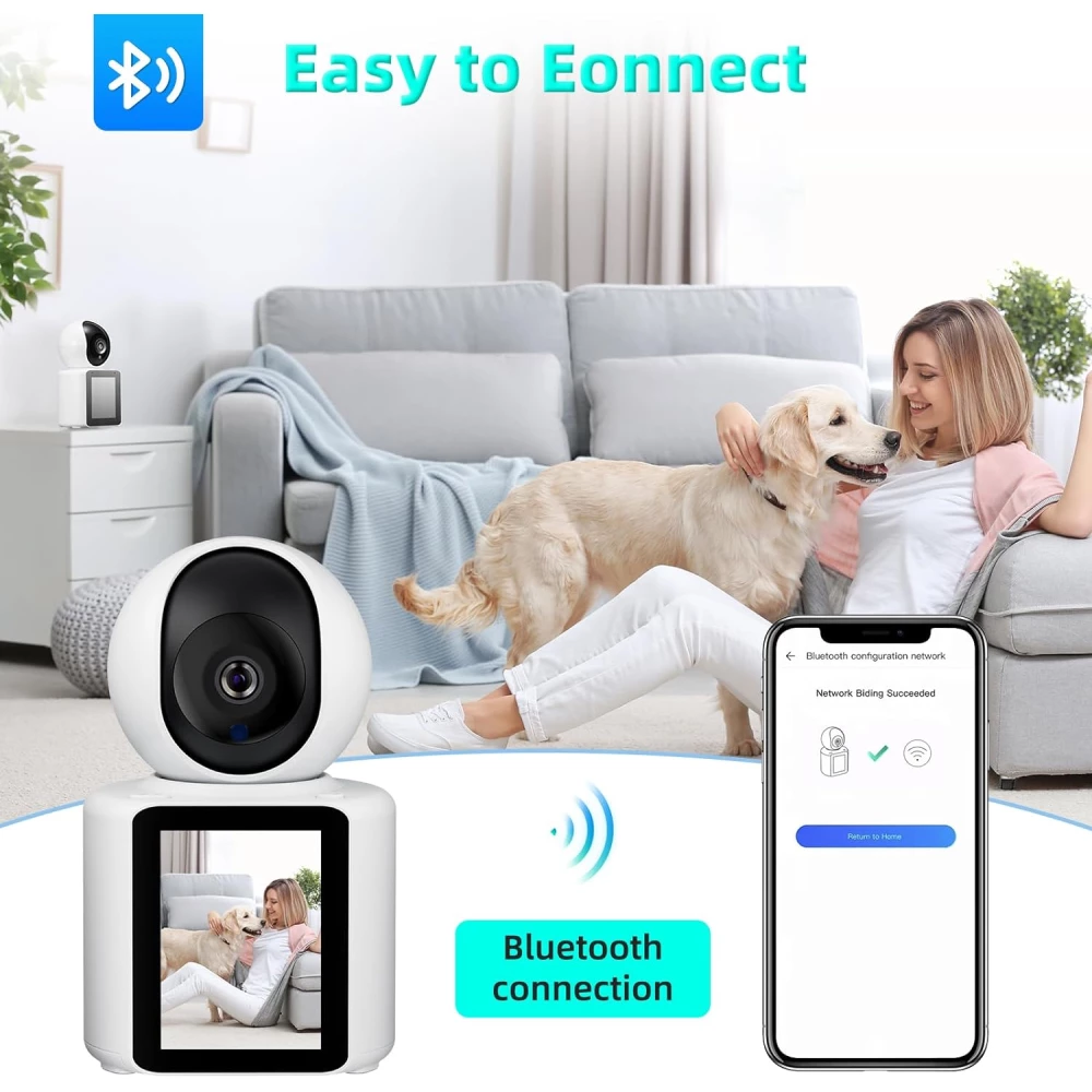 Camera Video cu Ecran, comunicare bidirectionala, ecran de 2.8 inch, initiere apeluri telefonice video, camera de securitate inteligenta 360°, video HD 1080p, vizualizare nocturna, detectare miscare [2]