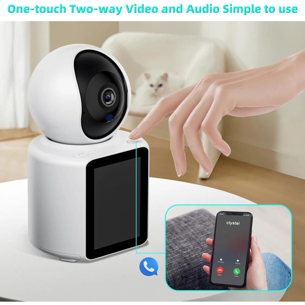 Camera Video cu Ecran, comunicare bidirectionala, ecran de 2.8 inch, initiere apeluri telefonice video, camera de securitate inteligenta 360°, video HD 1080p, vizualizare nocturna, detectare miscare [6]
