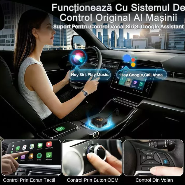 Adaptor Auto Wireless Carplay, Android Auto, Multiple Aplicatii, Mirror Link, Android 13, 63x63x16mm [3]