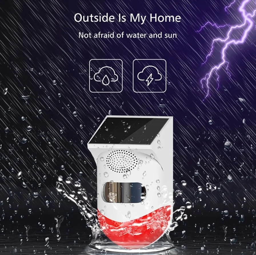 Alarma cu detector de miscare PIR, incarcare solara sau USB, IP65, cu telecomanda, control din aplicatie, alb-rosu [11]