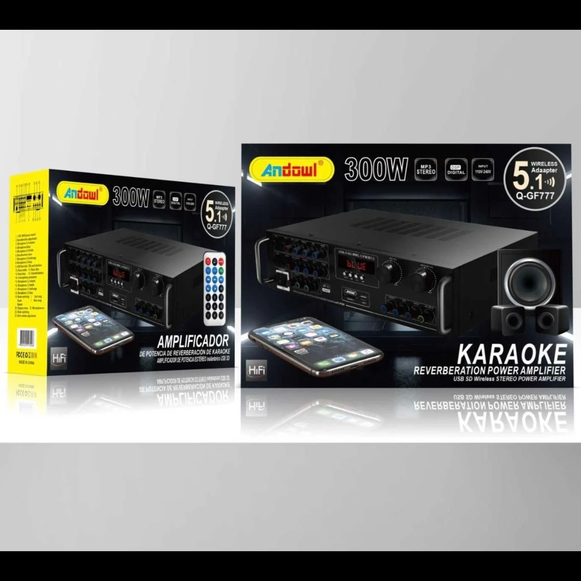 Amplificator sunet, 300 W, cu bluetooth, telecomanda si functie Karaoke, GF777 [4]