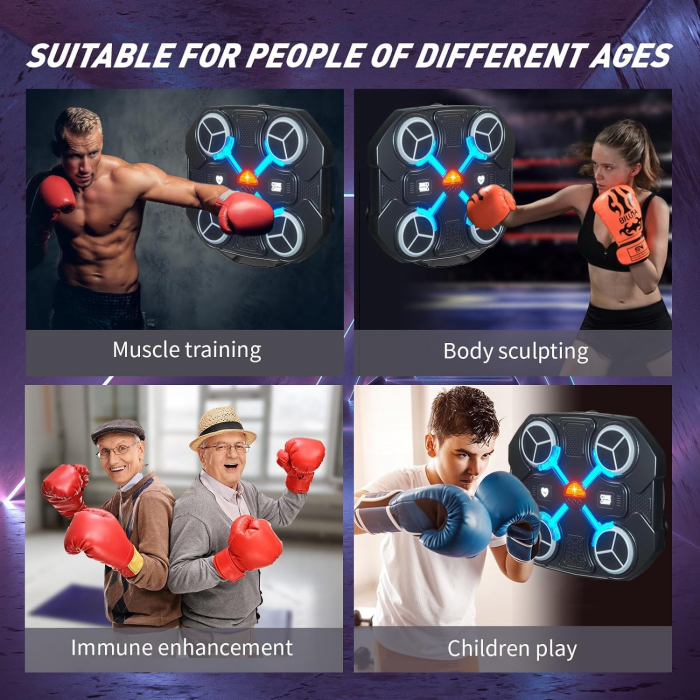 Aparat de box cu muzica Bluetooth, montare pe perete, lumini interactive, pentru antrenament si distractie in familie [4]