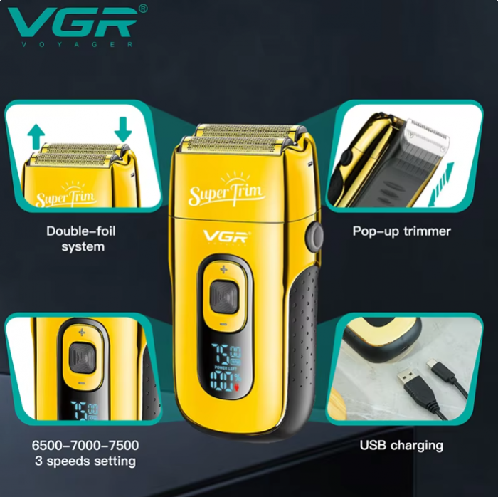 Aparat de ras Shaver Profesional VGR Super Trim V-332, Auriu, Autonomie 150 min. [2]