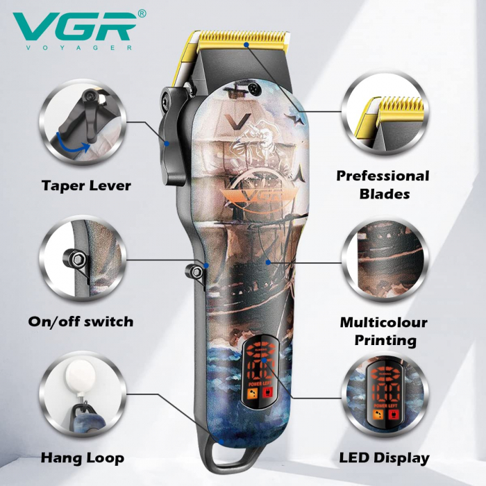 Aparat de tuns profesional cu afisaj LED, accesorii incluse, VGR V-689 [3]