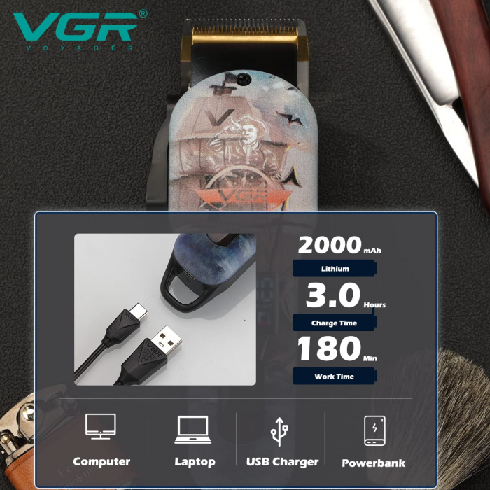 Aparat de tuns profesional cu afisaj LED, accesorii incluse, VGR V-689 [9]