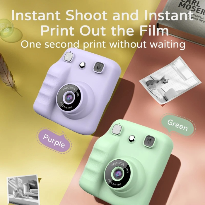 Aparat Foto Digital cu Imprimare Termica pentru copii, display color, 2 Camere, Full HD 1080p, Model Nou [12]