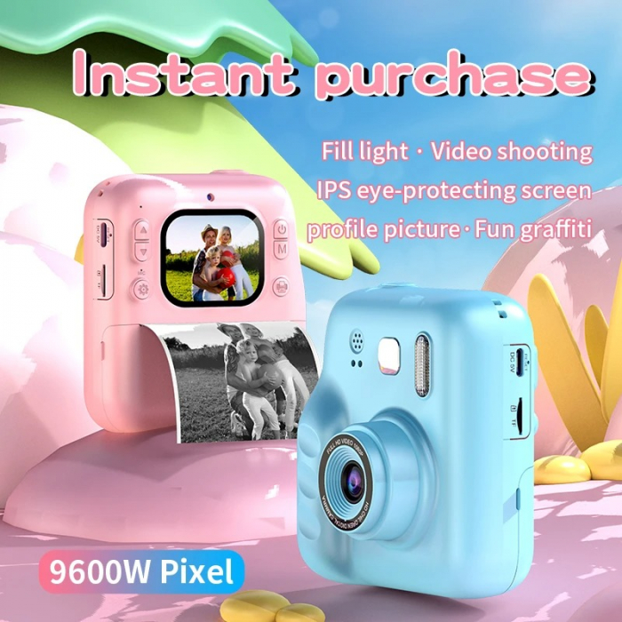 Aparat Foto Digital cu Imprimare Termica pentru copii, display color, 2 Camere, Full HD 1080p, Model Nou [4]