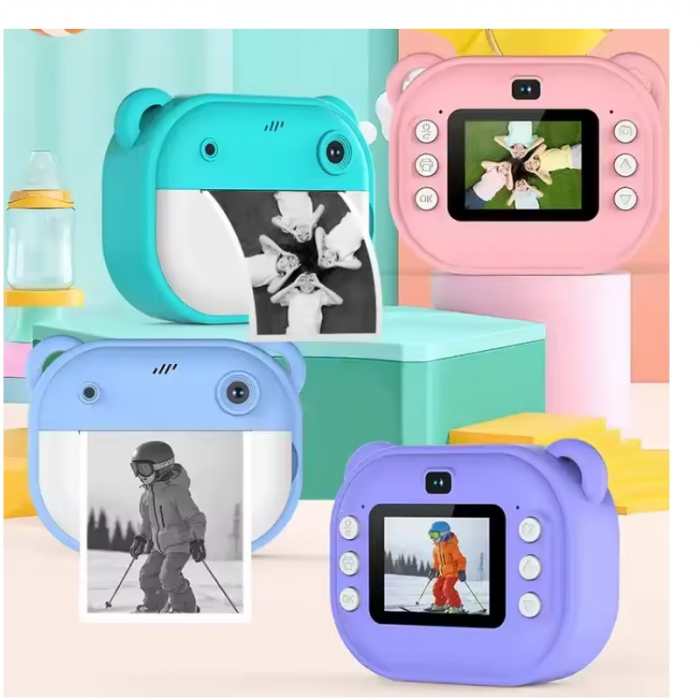 Aparat Foto pentru Copii cu Functie Imprimare termica imediata, display color, 1080p, Roz/Albastru [6]