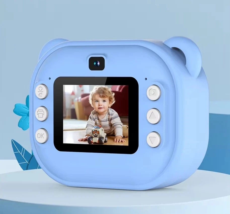 Aparat Foto pentru Copii cu Functie Imprimare termica imediata, display color, 1080p, Roz/Albastru [11]